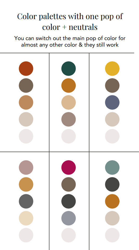 color palettes with one pop of color plus neutrals