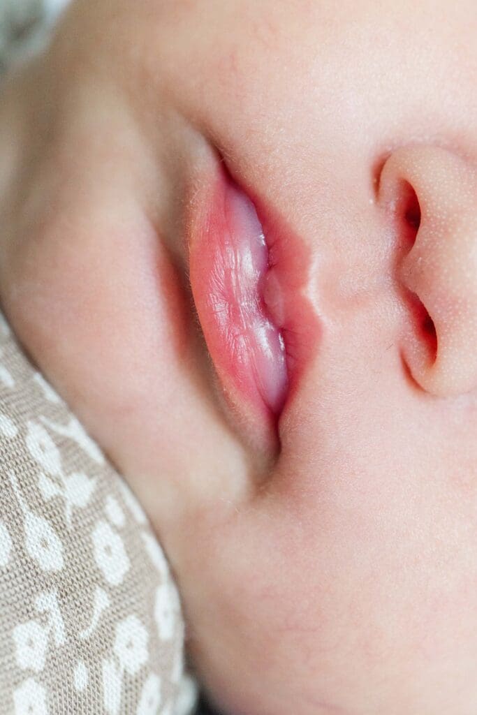 close up of newborn lips