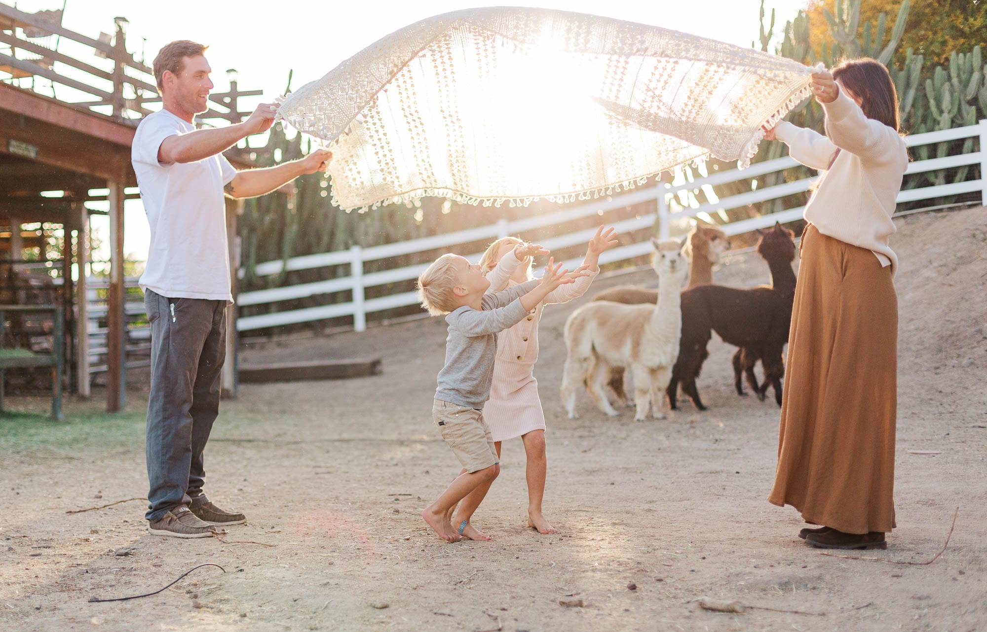 Authentic lifestyle family photography in Temecula showing a father, mother and children connecting in their yard.